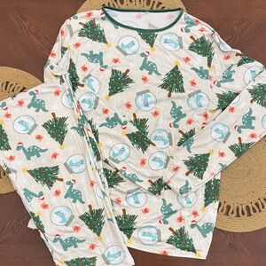 Women’s Christmas Dinosaur Pajama Set Size L Holiday Long Sleeve / Pants‎